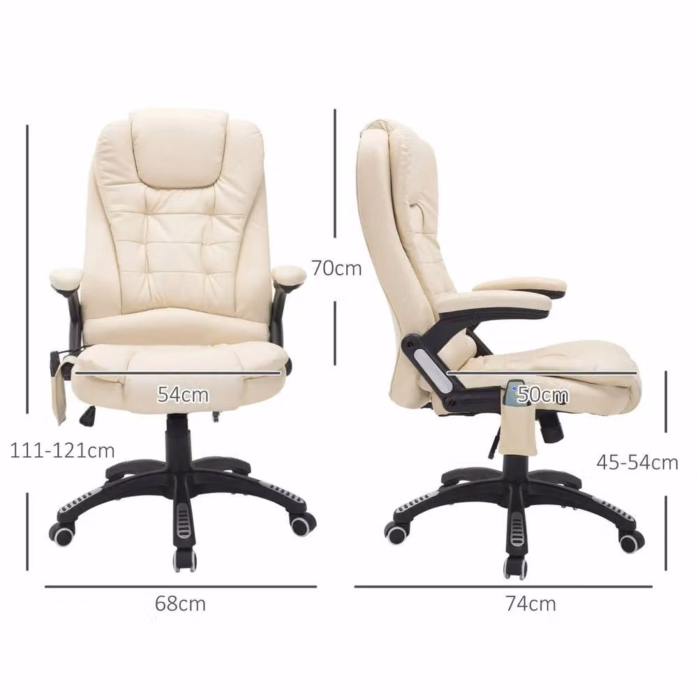 STILVORA Beige Faux Leather Executive Office Chair with Heating and Massage, H 121 x W 74 x D 74 cm – 2
