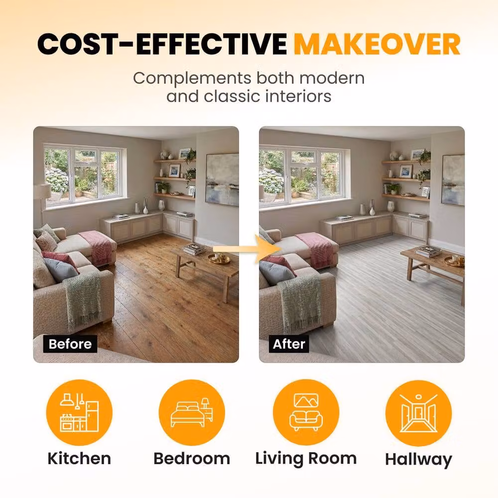 Novecrafto Self Adhesive Wood Effect Vinyl Floor Planks, Light Grey, 10 Pcs (1.39m²) – 5