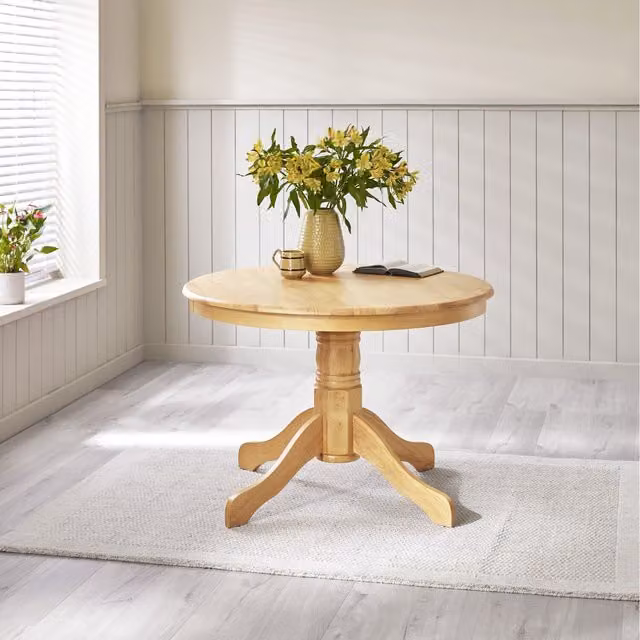 FurnitureboxUK Bude Round Pedestal Dining Table in Brown Rubberwood
