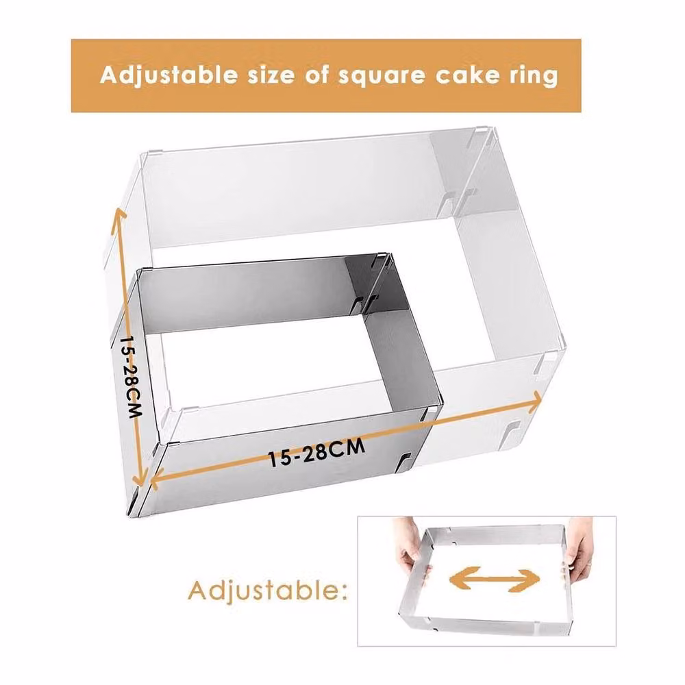 NESTLUNE Adjustable Square Stainless Steel Cake Ring Mold in Silver, W/D/H: 15 x 15 x 1 cm – 3