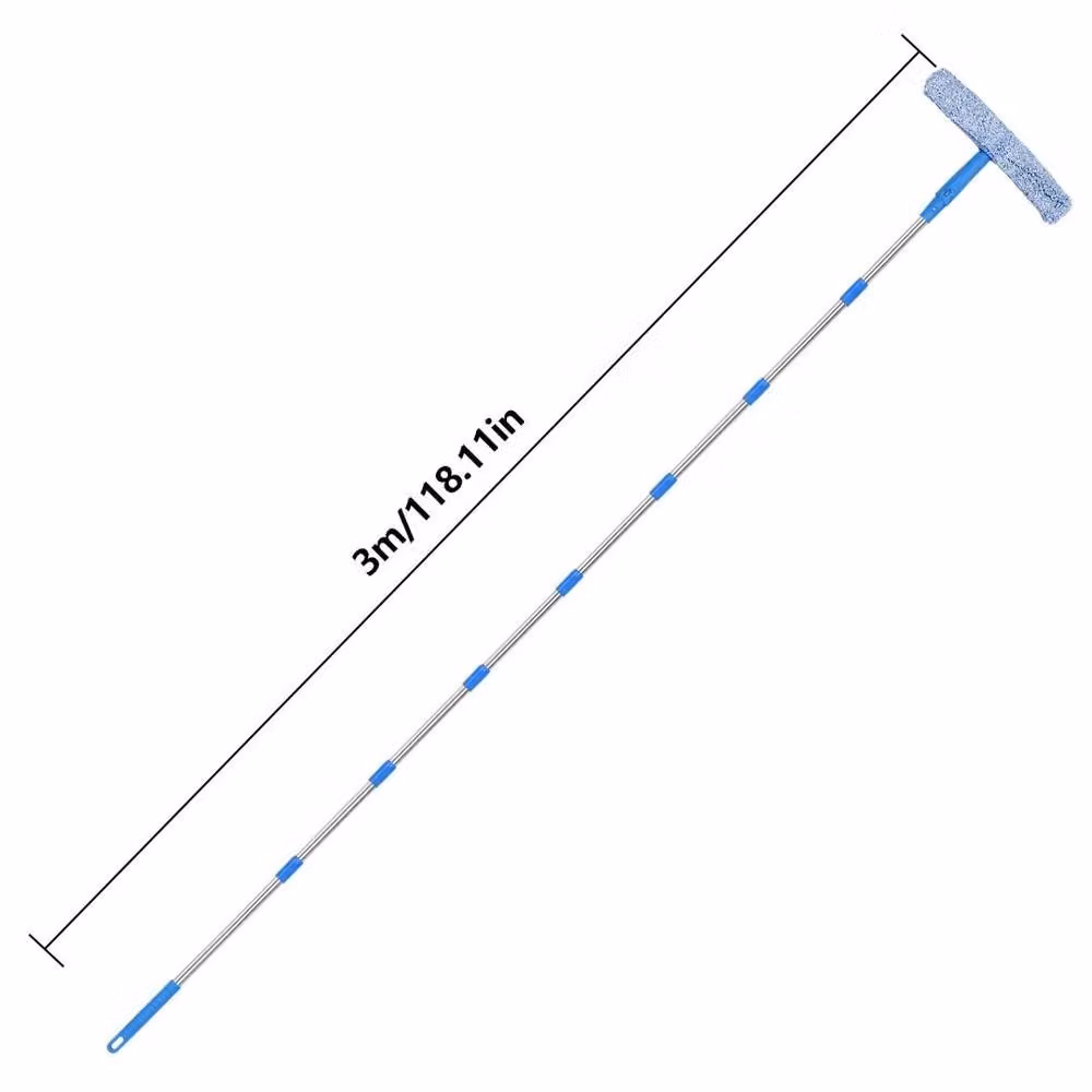 Kelvenix Blue Telescopic Window Cleaning Squeegee Set with Stainless Steel Telescopic Handle and Microfibre Refillable Head – 2