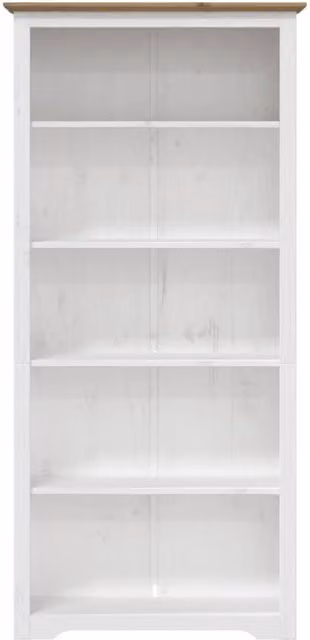 Berkfield Home Beautiful BODO 5-Tier Bookcase in White and Brown, Solid Pine Wood, W/D/H: 80 x 38 x 180 cm