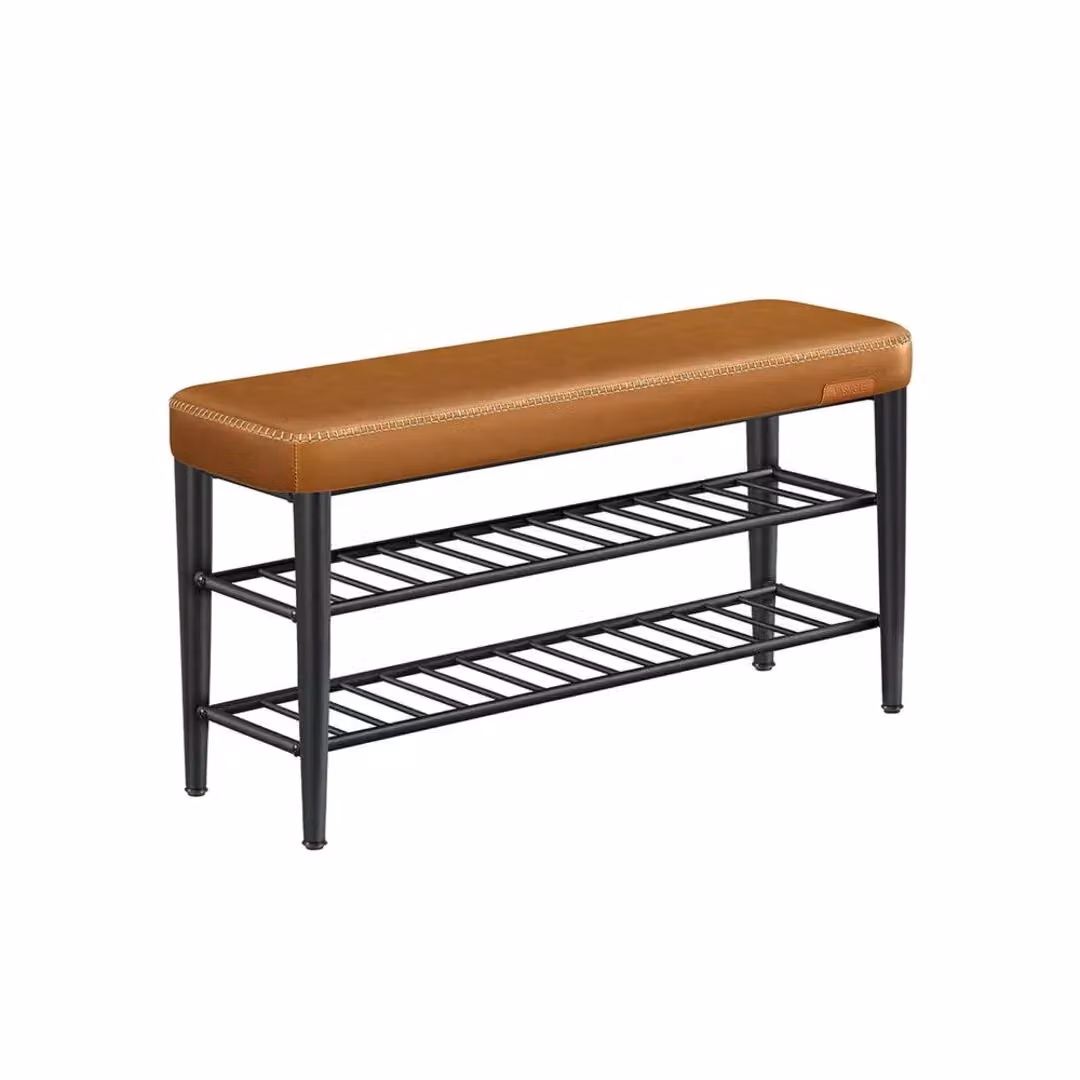 VASAGLE Mid-Century Large Shoe Storage Bench with Synthetic Leather in Brown – 3