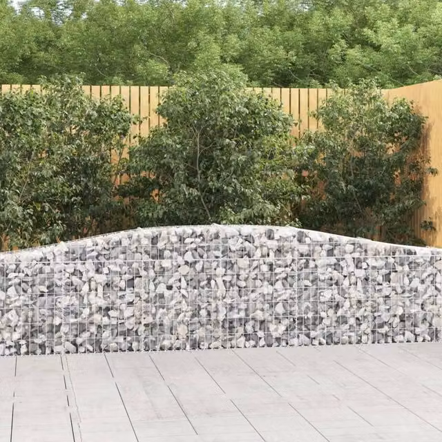 Berkfield Home Arched Gabion Basket in Silver Galvanised Steel, W: 400 cm, D: 30 cm, H: 60-80 cm – 1
