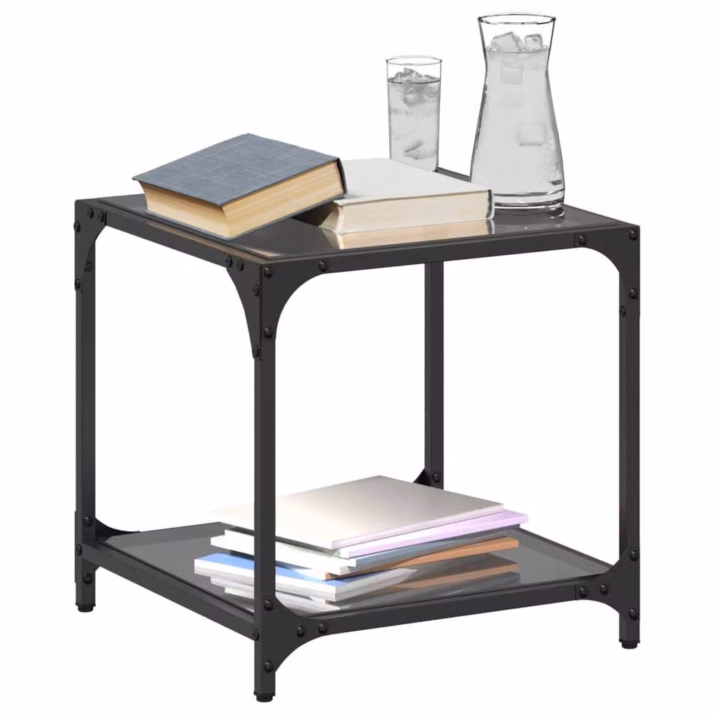 Berkfield Home Set of 2 Modern Square Coffee Tables with Black Glossy Glass Tops and Steel Frames, W/D/H: 40 x 40 x 40 cm – 3