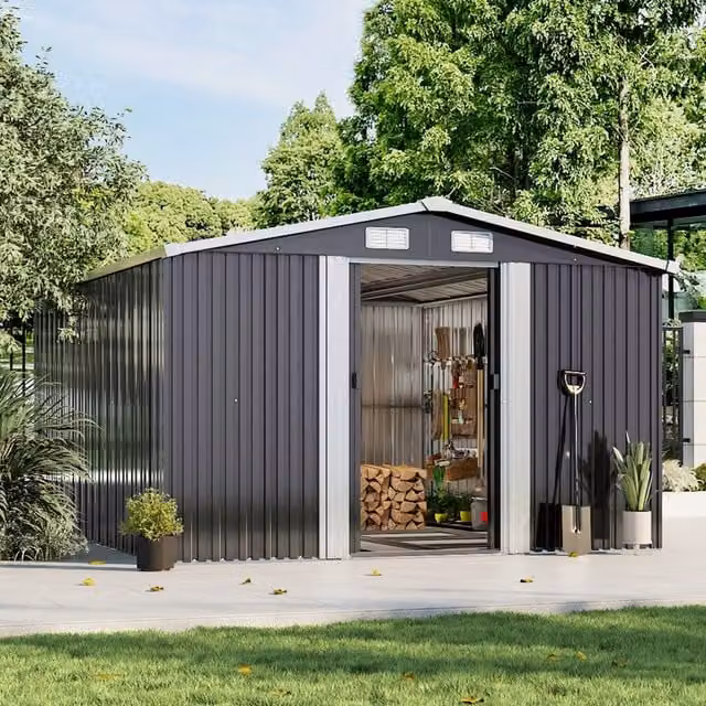 Breeins Metal Apex Roof Garden Shed in Grey