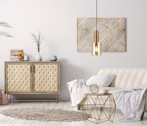 Italux Sardo Modern Hanging Pendant Light in Brass with Amber Glass Shade, E27 – 2
