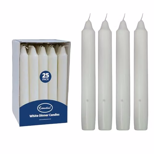 Essential Housewares Unscented White Classic Dinner Candles, Pack of 25 – 1