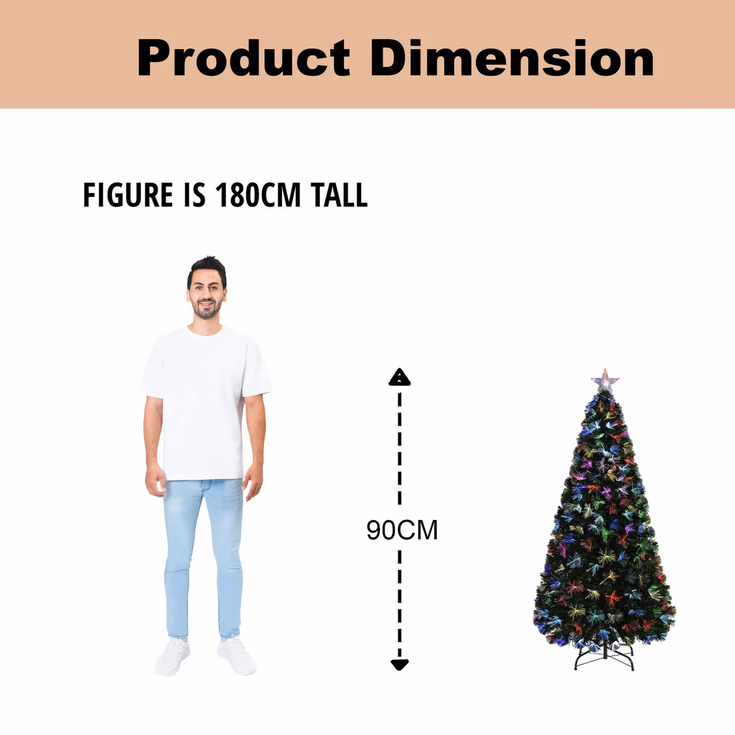 Shatchi Green Fibre Optic LED Pre-Lit Christmas Tree with Multicolour Effect, Height: 90 cm – 7