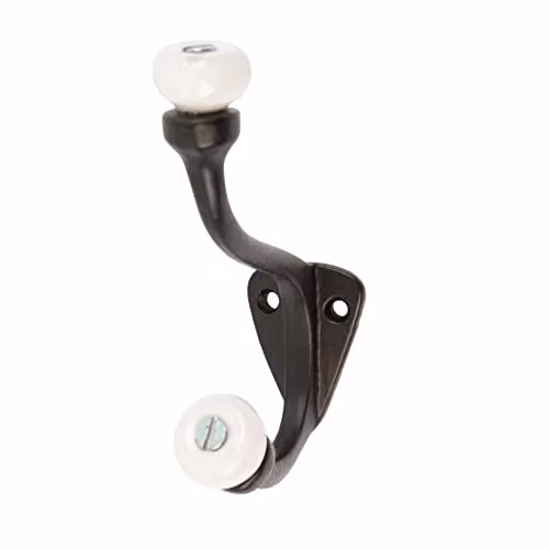 Hammer and Tongs White Ceramic Ball Hat and Coat Hook, Black, W: 3 cm, H: 10.5 cm