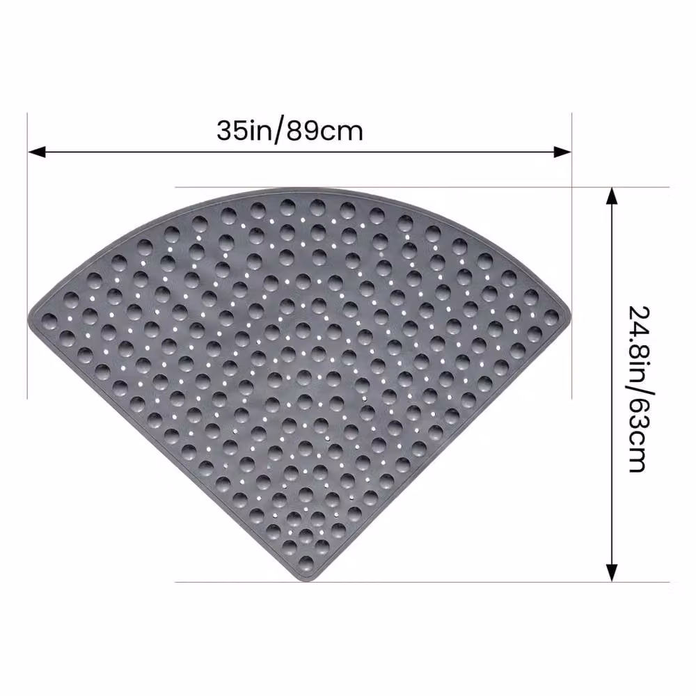 VOGREX L Quadrant Non-Slip Rubber Corner Shower Mat with Strong Suction Cups in Grey – 2