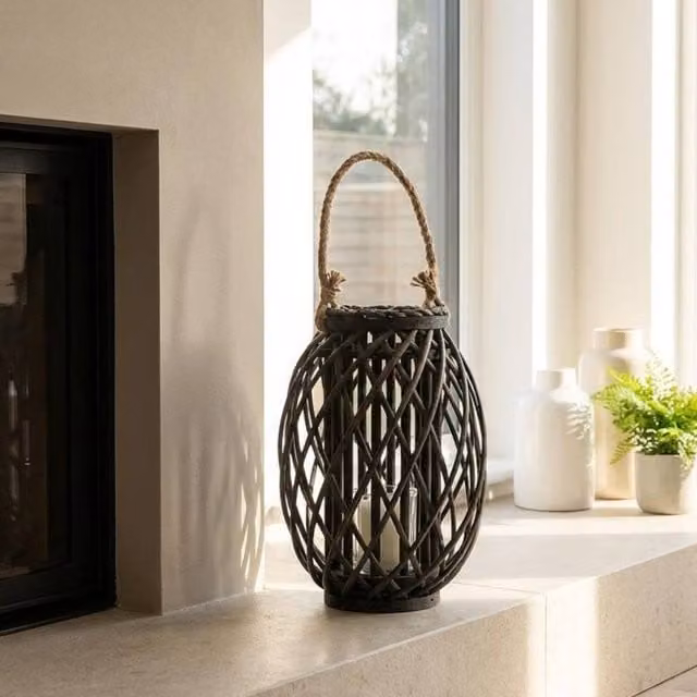 Garden Greatness Maison Woven Wicker Lantern in Black