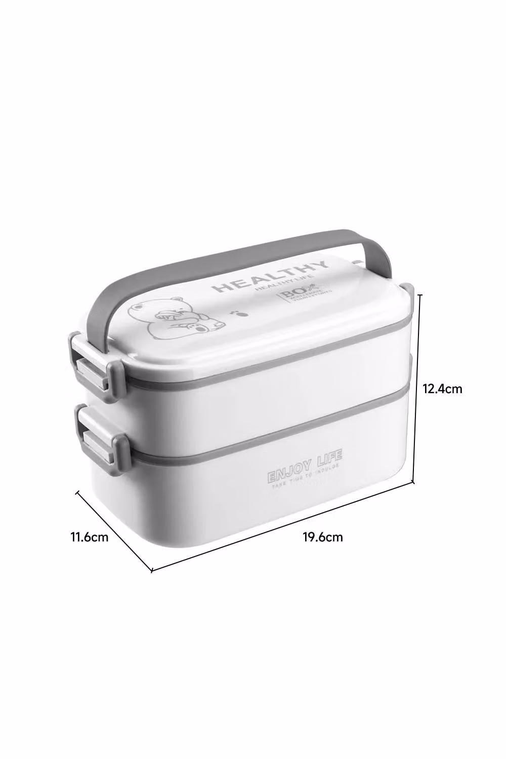 Living and Home 2 Layer Stackable Bento Lunch Box with Handle and Cutlery in White – 2
