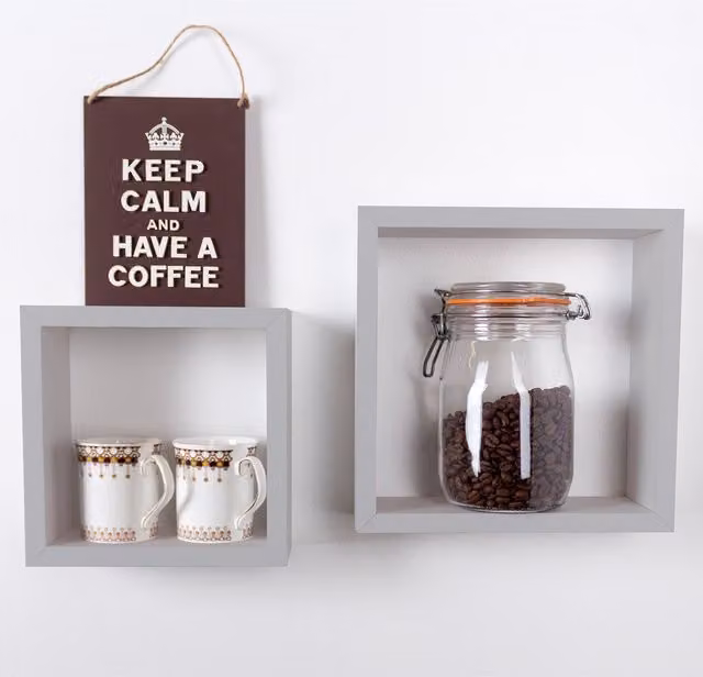 Hudson Set of 2 Wall Mounted Cubes in Matt Light Grey