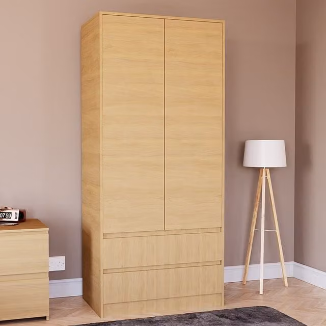 Vida Designs Modern Pine 2 Door Wardrobe with Drawers in Brown