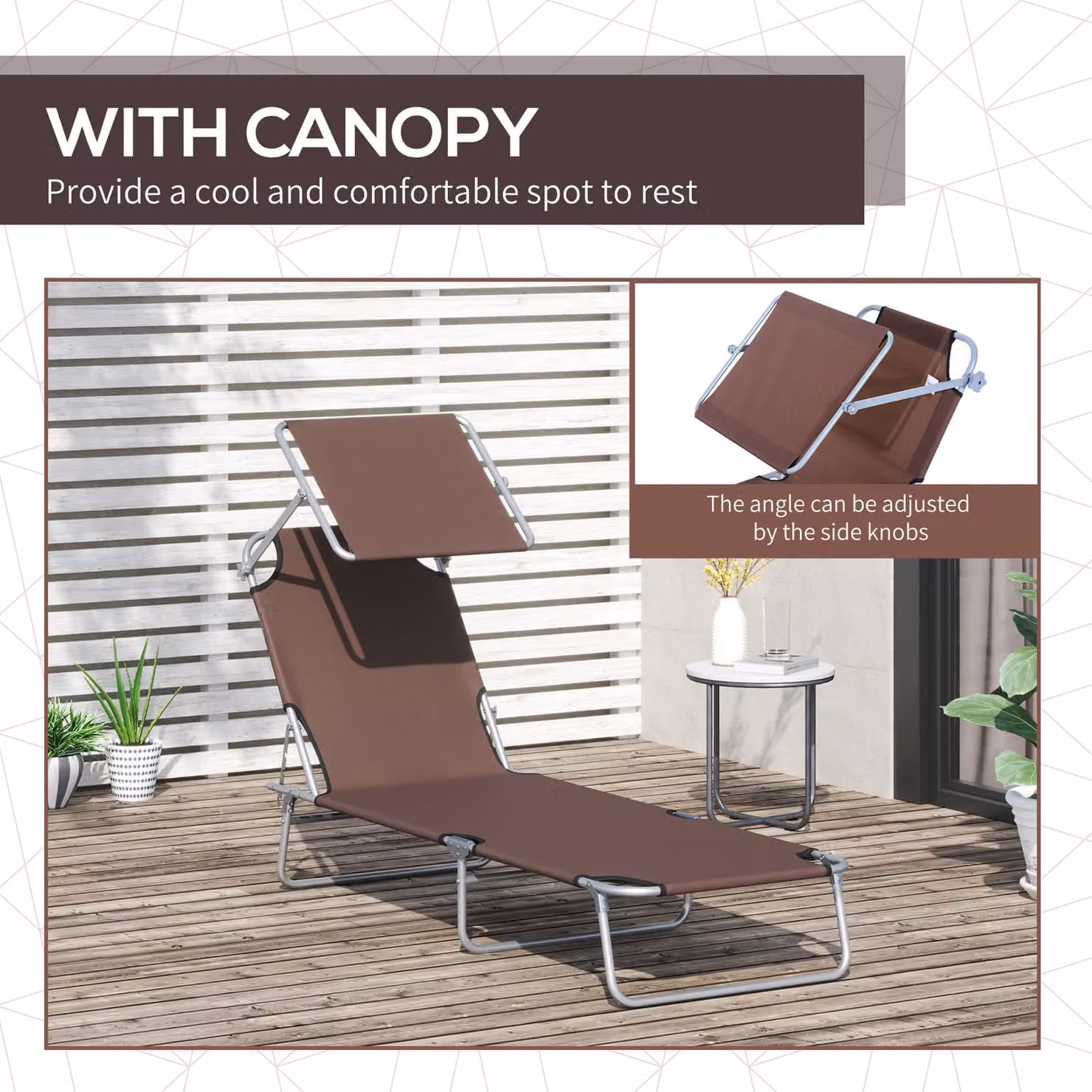Outsunny Pair of Brown Canopied Sunloungers with Adjustable Headrests and Textilene Fabric – 6