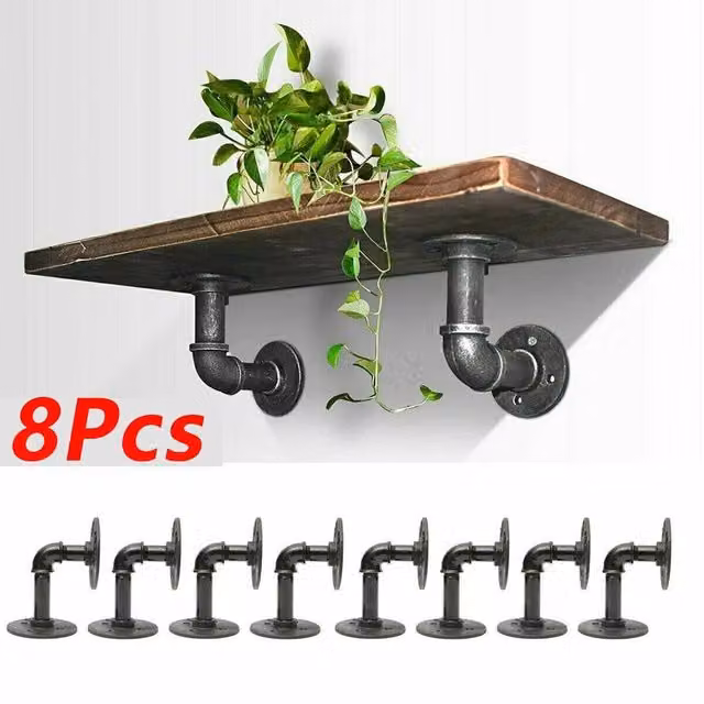 PAWNORA Industrial Metal Shelf Brackets, 8 Pieces, Matt Black – 1