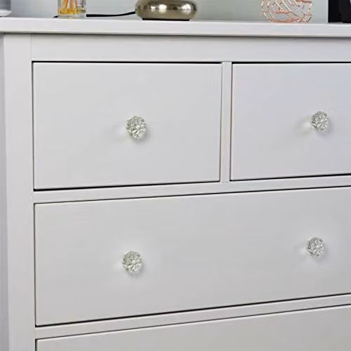 Nicola Spring Polished Transparent Glass Cupboard and Drawer Knobs with Floral Design, Pack of 24 – 3