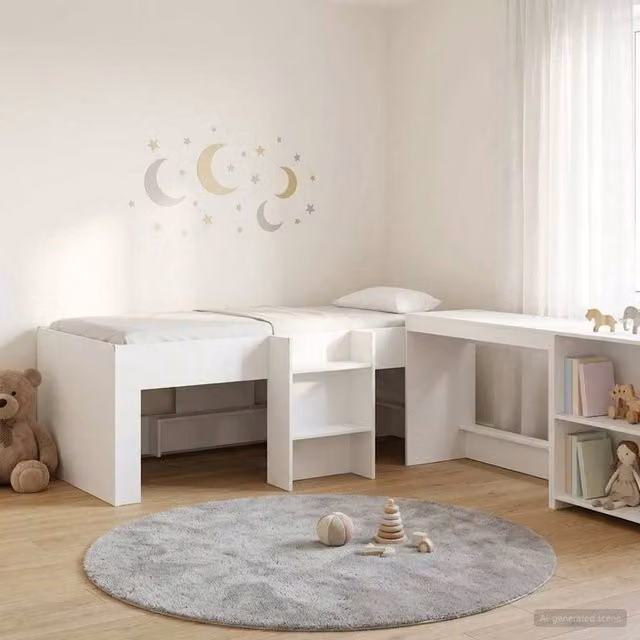Berkfield Home Kids High Bed Frame with Desk and Stairs in White Engineered Wood – 1