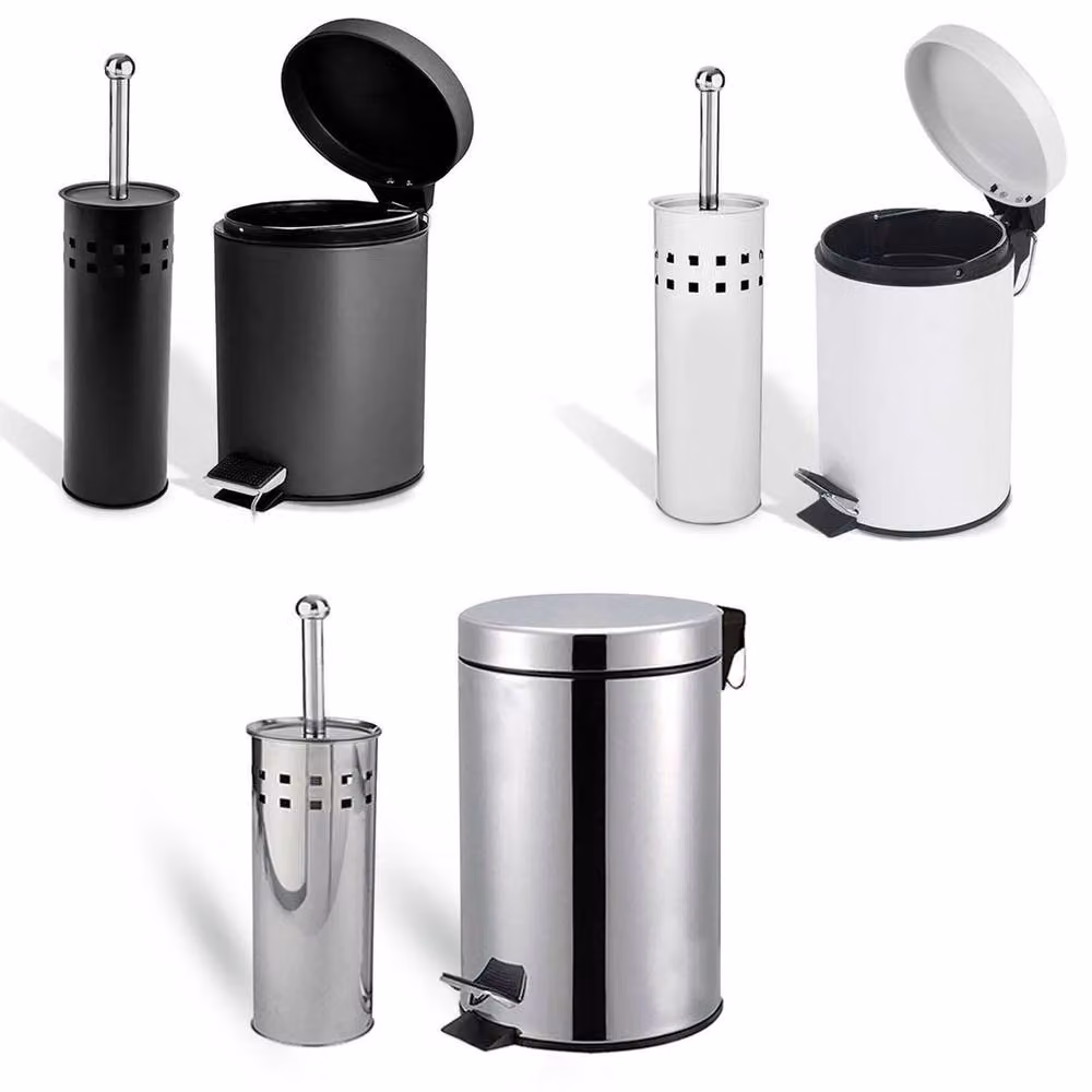 NESTLUNE Silver 3 Litre Stainless Steel Pedal Bin and Matching Toilet Brush Set – 2