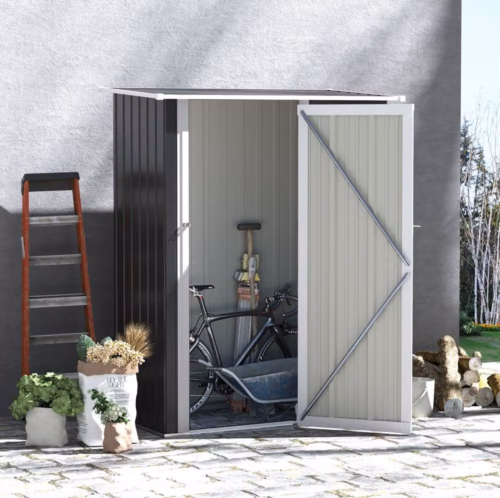 STILVORA Grey Galvanised Steel Pent Garden Storage Shed with Lockable Single Door, W/D/H: 142 x 79 x 189 cm – 2