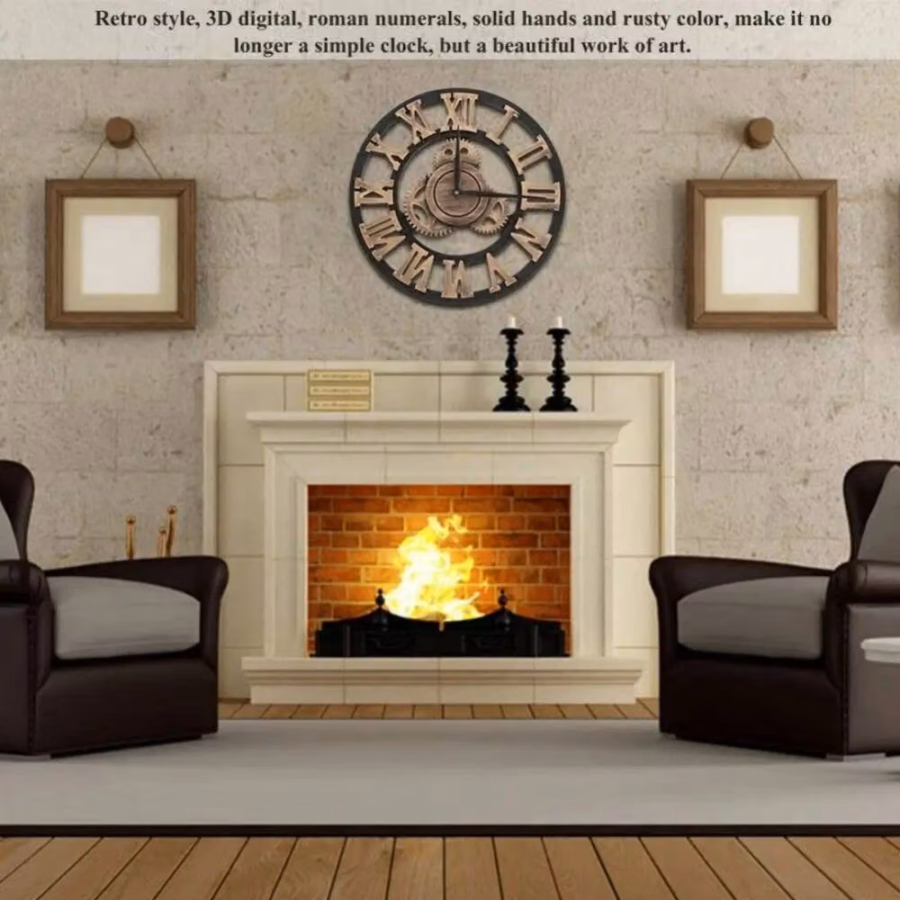 Kelvenix Large Gold Metal Skeleton Wall Clock with Roman Numerals, Diameter: 50 cm – 4