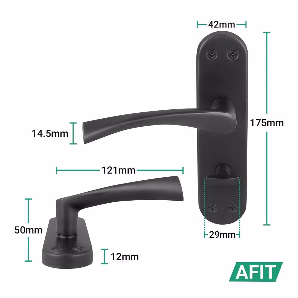 AFIT Matt Black Twist Bathroom Handle WC Lock Hinges with Novi Backplate, W/D/H: 15.0 x 15.0 x 15.0 cm – 2