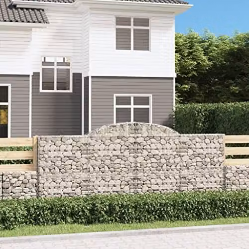 vidaXL Arched Gabion Basket in Silver Galvanised Steel, W: 300 cm, D: 50 cm, H: 120-140 cm – 2