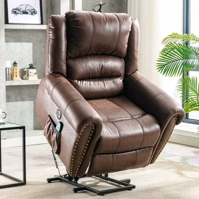 Rolipo Brown Faux Leather Power Lift Recliner with Massage and Heat – 1