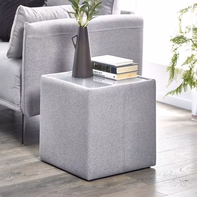 Julian Bowen Rohe Square Glass Lamp Table in Grey