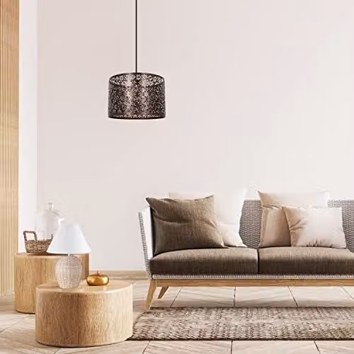 Happy Homewares Moroccan Designed Matt Bronze Metal Circular Pendant Light Shade with Floral Decor, Diameter: 29 cm – 6