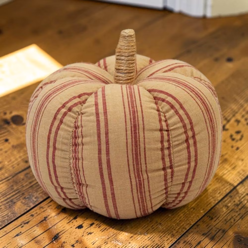 Four Candle Beige and Pink Striped Fabric Pumpkin Tabletop Decoration – 2