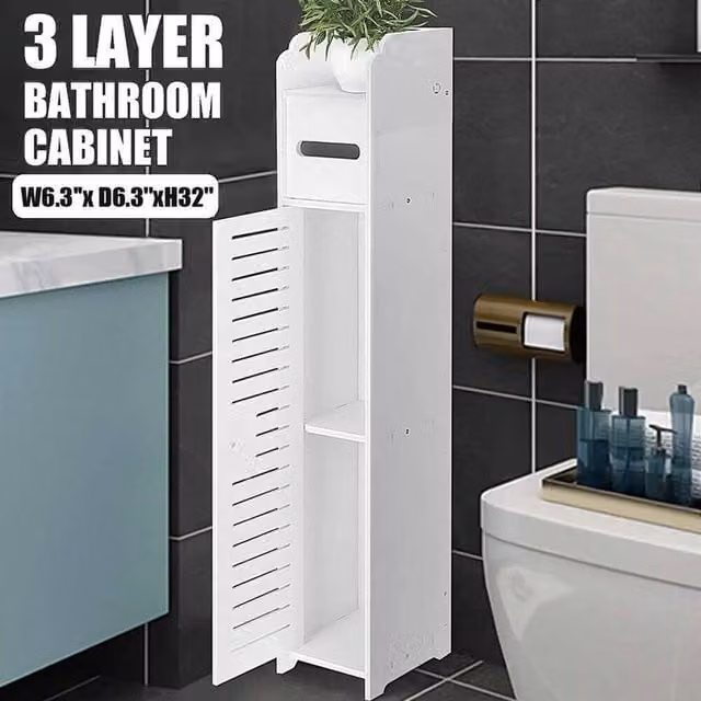 EONLION White Freestanding Bathroom and Bedroom Storage Cabinet with Hinged Doors and Internal Shelves