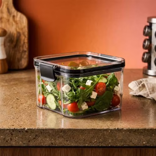Argon Tableware Pack of 9 Black Airtight Food Storage Containers, 460ml, Stackable and Leakproof Plastic Meal Prep Containers with Clip Lids – 6