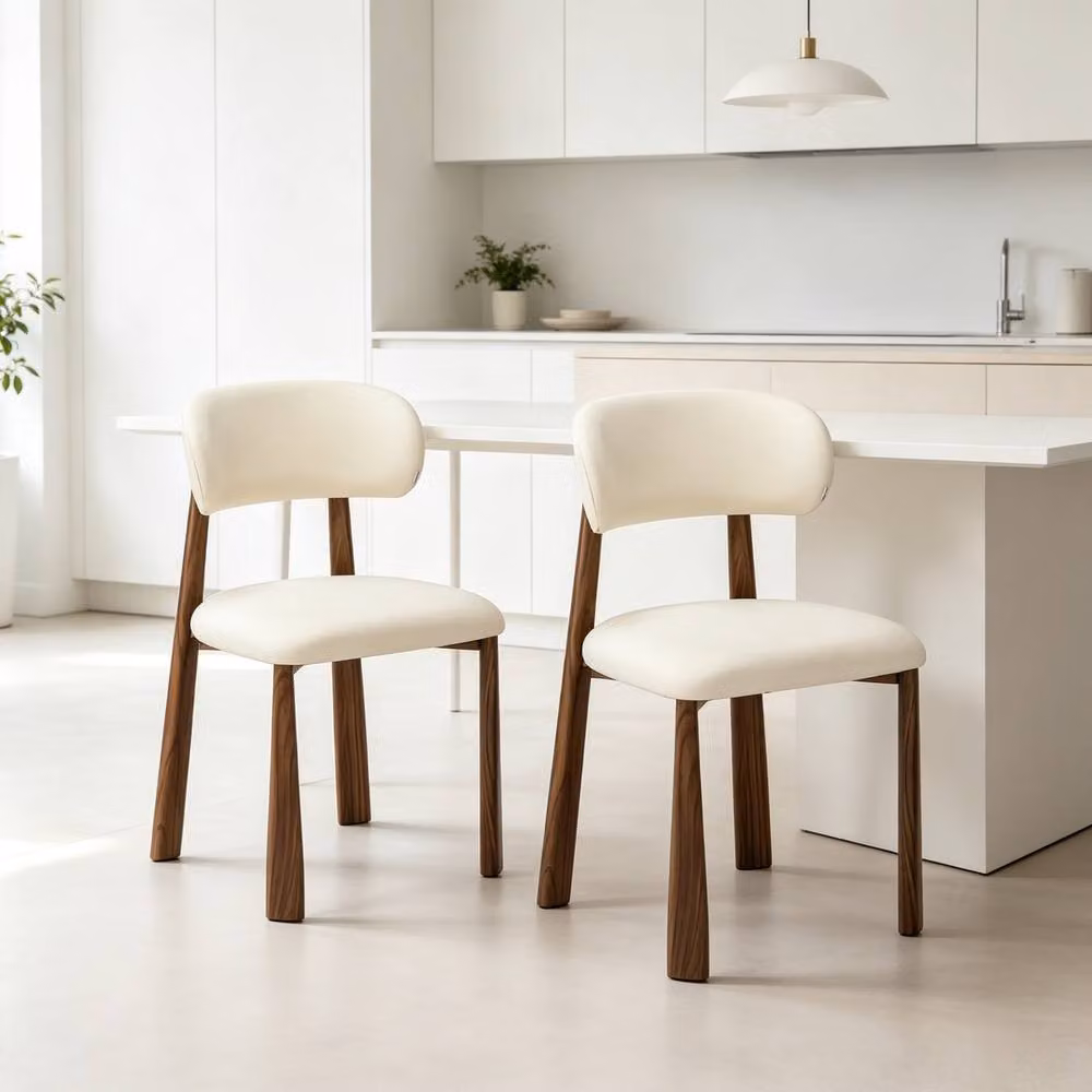 Merax Set of 2 Cream Chenille Upholstered Dining Chairs with Metal Legs – 3