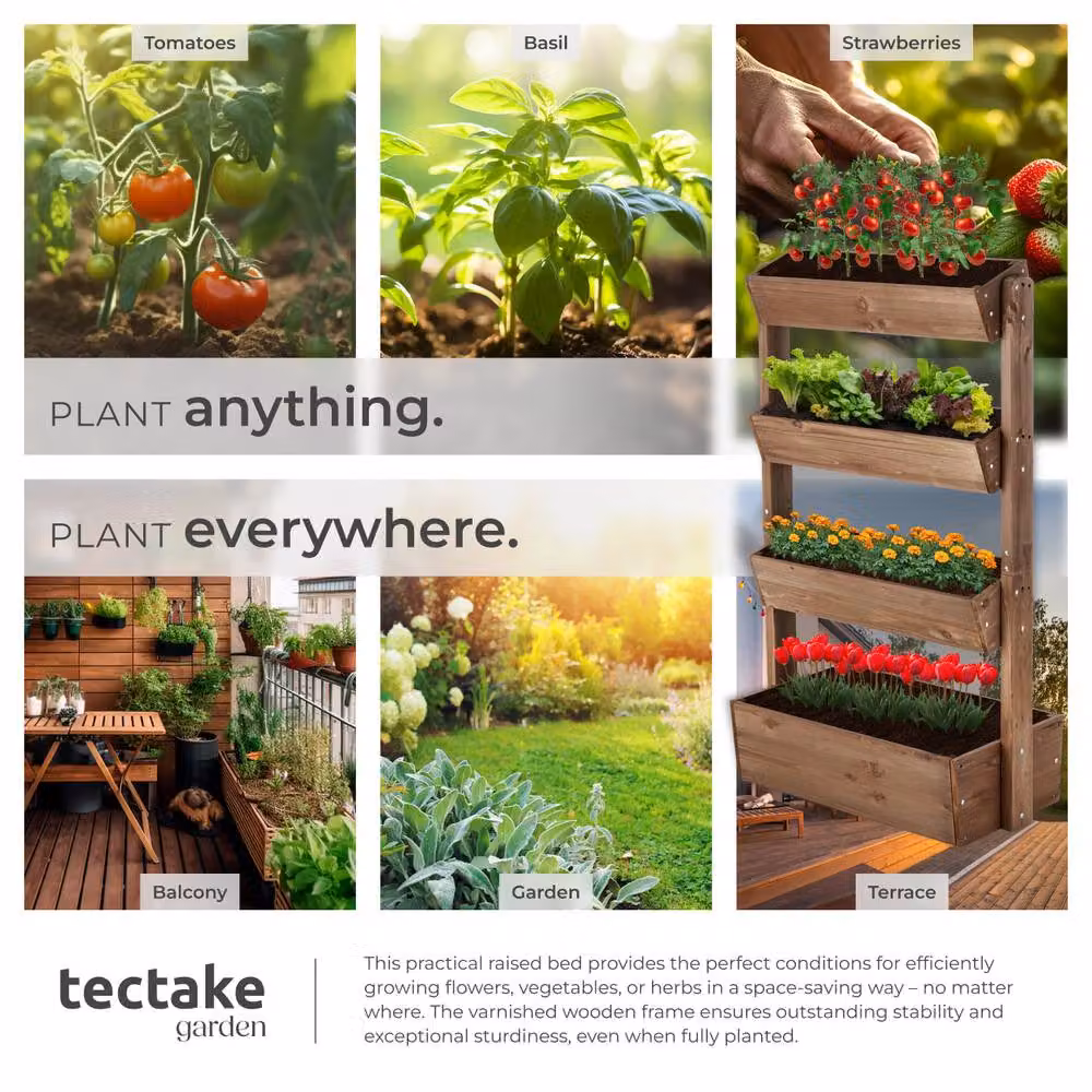 tectake Wooden Raised Bed Planter in Brown, W/D/H: 140 x 45 x 85 cm – 5