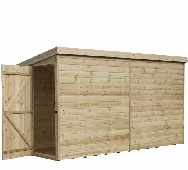 Empire Sheds Empire 2200 Pent Garden Shed with Single Door, Green/Brown