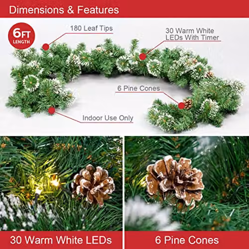 The Christmas Workshop 71229 Pre-Lit Green Christmas Garland with Warm White LEDs and Pinecones – 2
