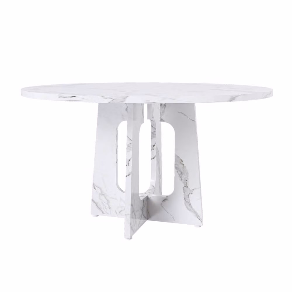 AKI HAUS Round Dining Table in White Marble Effect, Diameter: 120 cm, Height: 76 cm – 2
