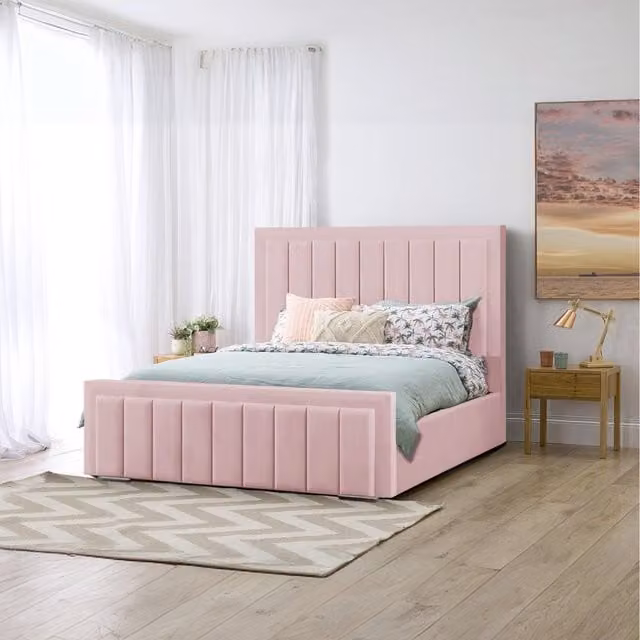 Desire Deco Alondrea Upholstered Velvet Panel Bed in Pink, 180 x 200 cm