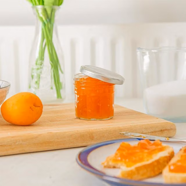 Argon Tableware Set of 6 Transparent Glass Jam Jars with Silver Metal Screw Lids, 90ml