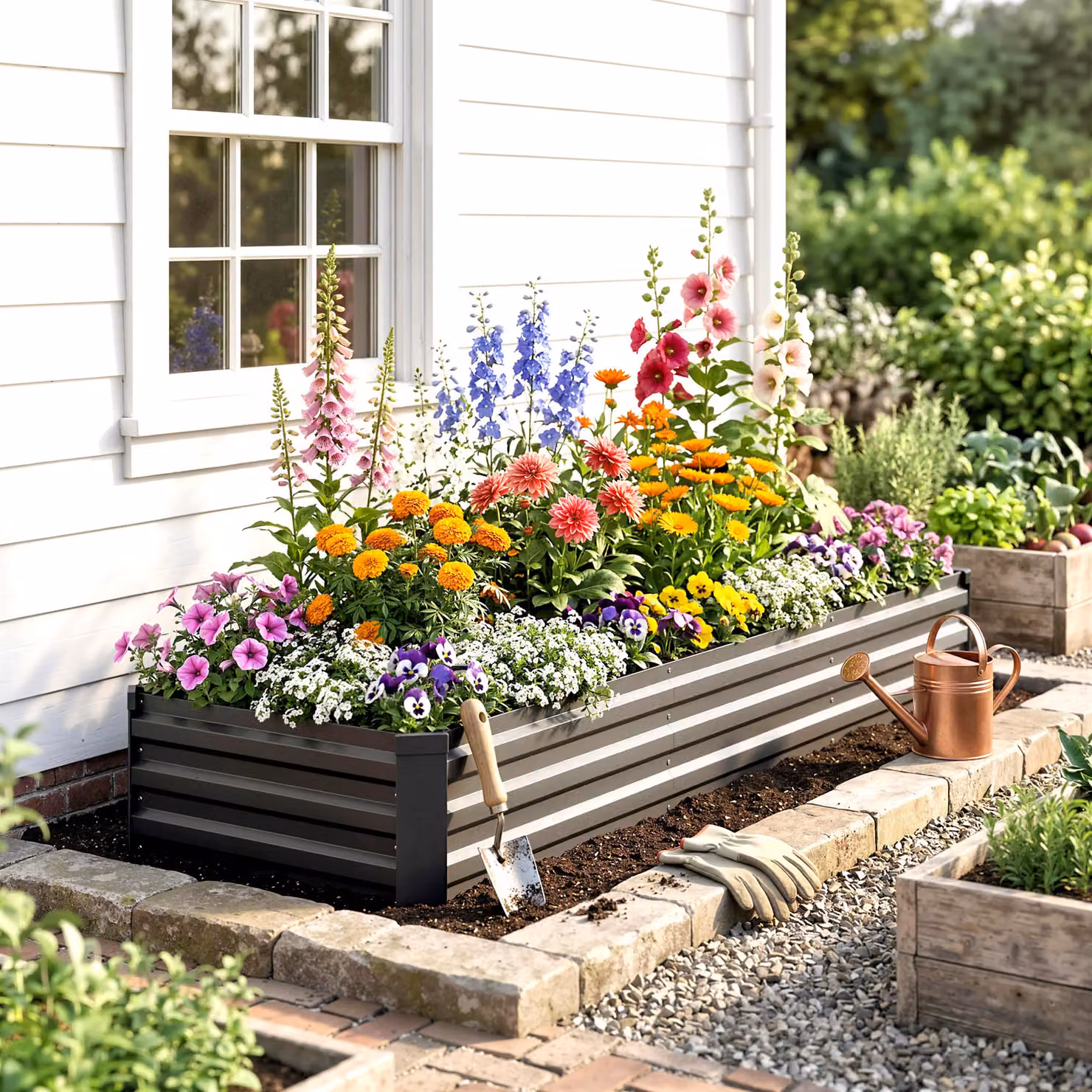 Outsunny Galvanised Steel Raised Bed Rectangular Outdoor Elevated Planter Box with Safety Edging in Grey, W: 240 cm, D: 60 cm, H: 30 cm – 8