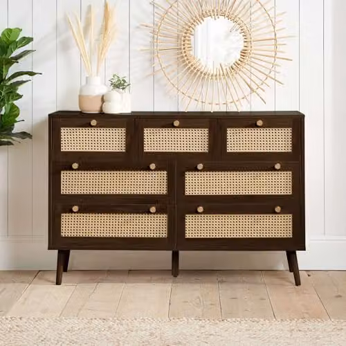 Birlea Croxley 7 Drawer Rattan Chest of Drawers in Walnut Brown, W/D/H: 120 x 40 x 80 cm – 2