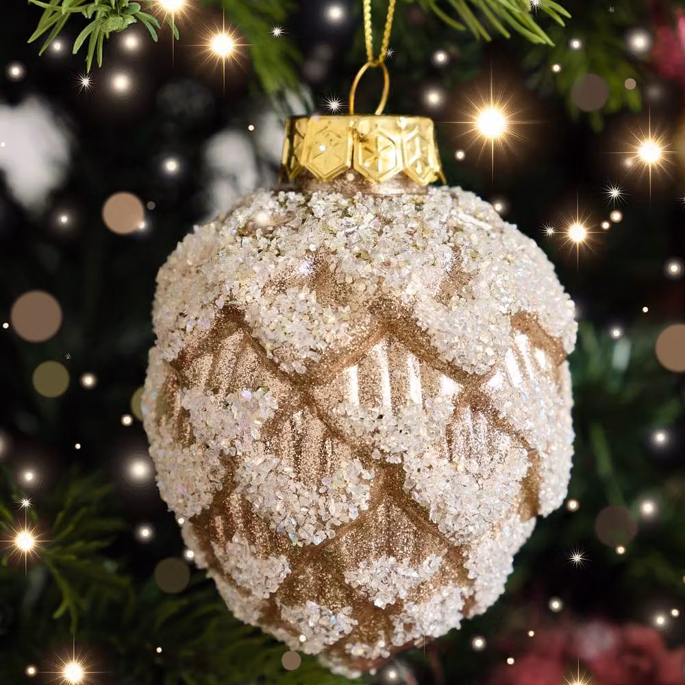 Melody Maison Brown and Gold Sequin Glass Christmas Bauble Decoration, Diameter: 8 cm – 2