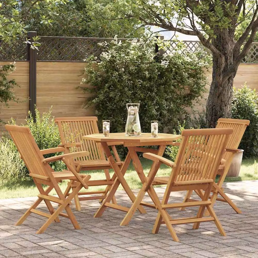 Berkfield Home 5 Piece Garden Dining Set in Brown Solid Teak Wood – 2
