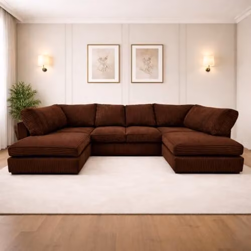 SofaSelection Jumbo Cord U-Shape Modular Sofa in Brown with Memory Foam and Birch Frame, W/D/H: 300 x 164 x 90 cm – 2