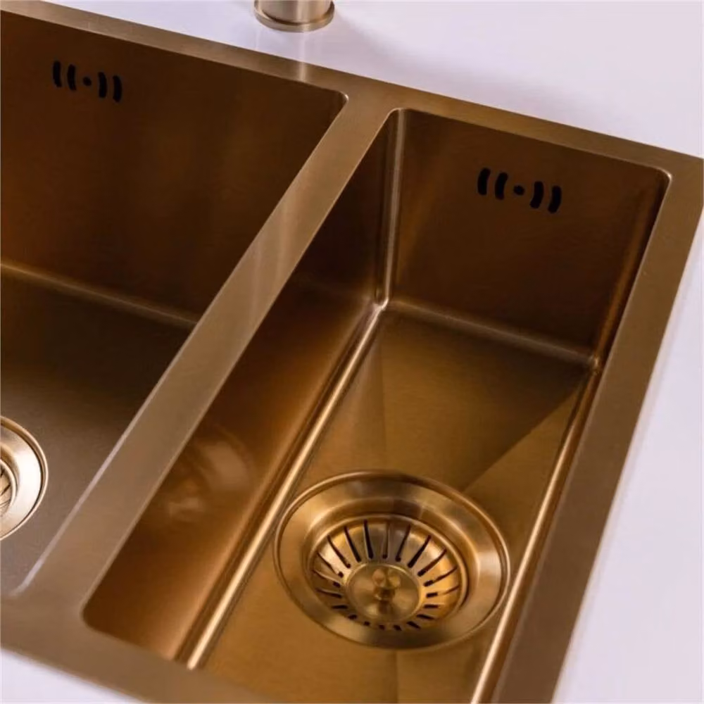 PAWNORA Brushed Brass 1.5 Bowl Stainless Steel Kitchen Sink in Gold – 3