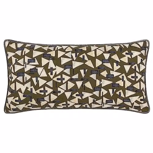 HOEM City Abstract Rectangular Cushion in Green and Multicolour