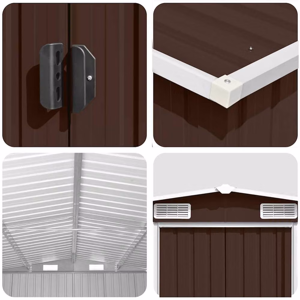Berkfield Brown Metal Garden Shed with Sliding Gable Doors, W: 257 cm, D: 489 cm, H: 181 cm – 5