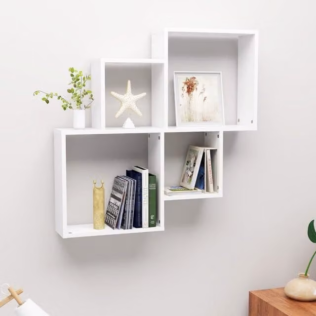 Berkfield Home Wall Mounted Cube Shelf in White, W: 80 cm, D: 15 cm, H: 78.5 cm
